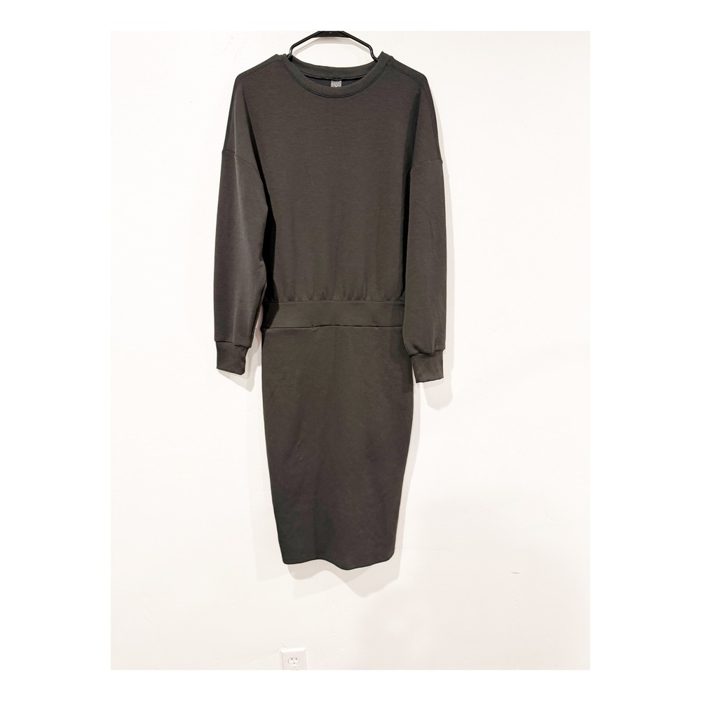 Rhone Womens Long Sleeve Sweatshirt Dress Gray Midi Crewneck Small